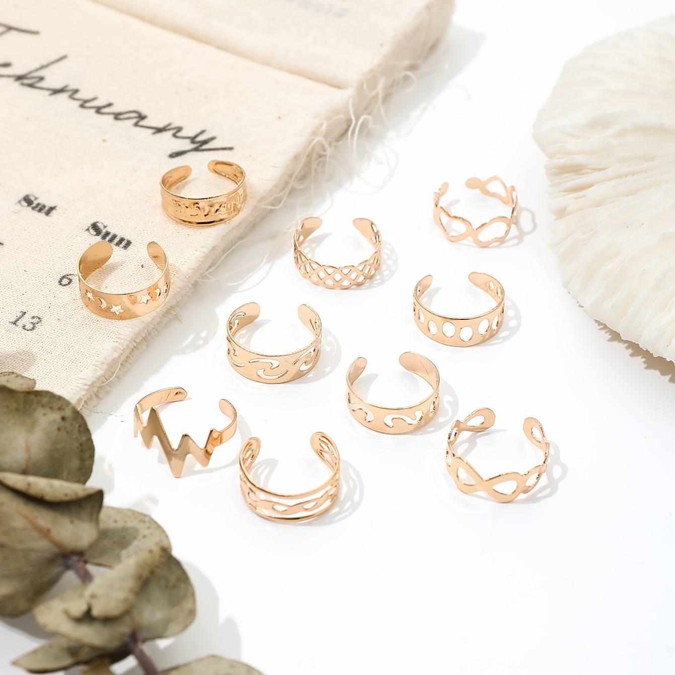 10pc Open-ended Iron Hoop Toe Ring Stacking Set
